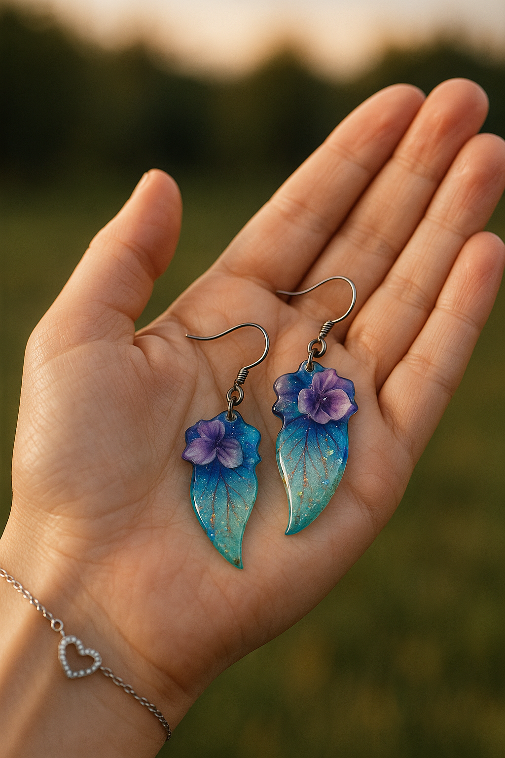 Fairy Butterfly Wings Earrings • Cyan • Gold Leaf & Sparkling Dust